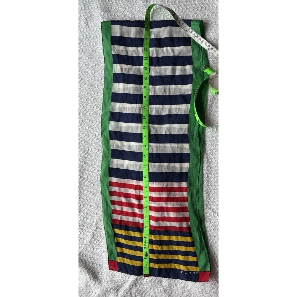 Echo Scarf Women Multi Color Striped Silk Vintage Style Long Rectangle SIZE OS